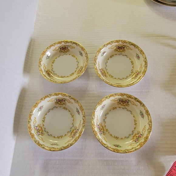 4 Noritake China Japan ACACIA Small Fruit Desert Bowls Golden Floral Pink Roses - Picture 7 of 7